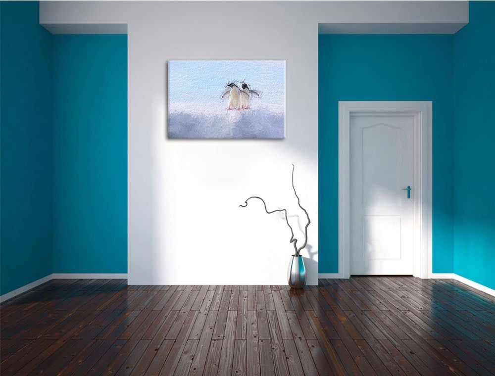 zwei kleine Adeliepinguine auf Eisscholle Deluxe Format: 100x70 cm auf Leinwand, XXL riesige Bilder