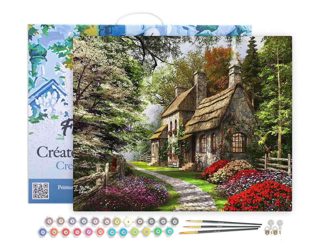 Figured'Art Malen Nach Zahlen Erwachsene Mit Rahmen Hütte auf dem Land - Paint by Numbers Basteln DI