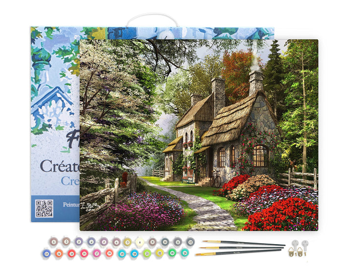 Figured'Art Malen Nach Zahlen Erwachsene Mit Rahmen Hütte auf dem Land - Paint by Numbers Basteln DI