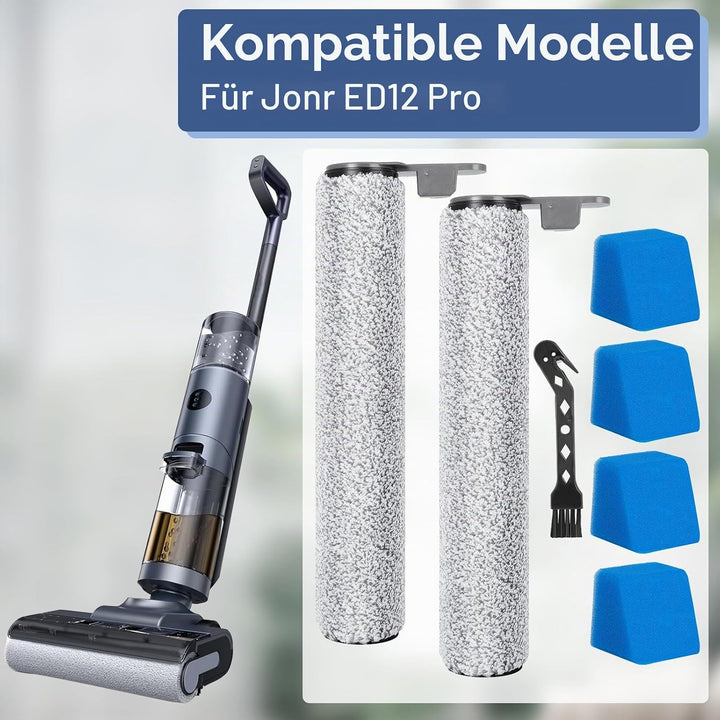 Zubehörset für Jonr ED12 Pro Nass Trockensauger Ersatzteile, 2 Bürstenrolle, 4 Schwamm Filter, 1 Rei
