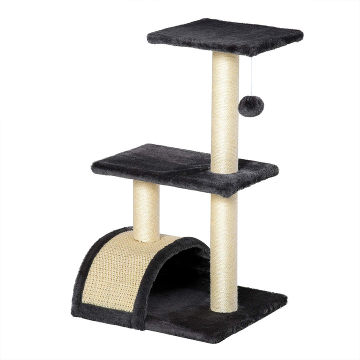 PawHut Kratzbaum 72 cm mit Plüschballen für mittelgrosse Katzen Grau | Sisalstämme, Plattform, Kratz