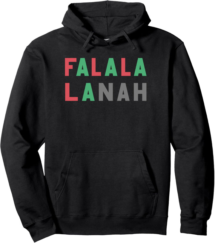 Trendy Christmas Falala La Nah Red Green Text Pullover Hoodie
