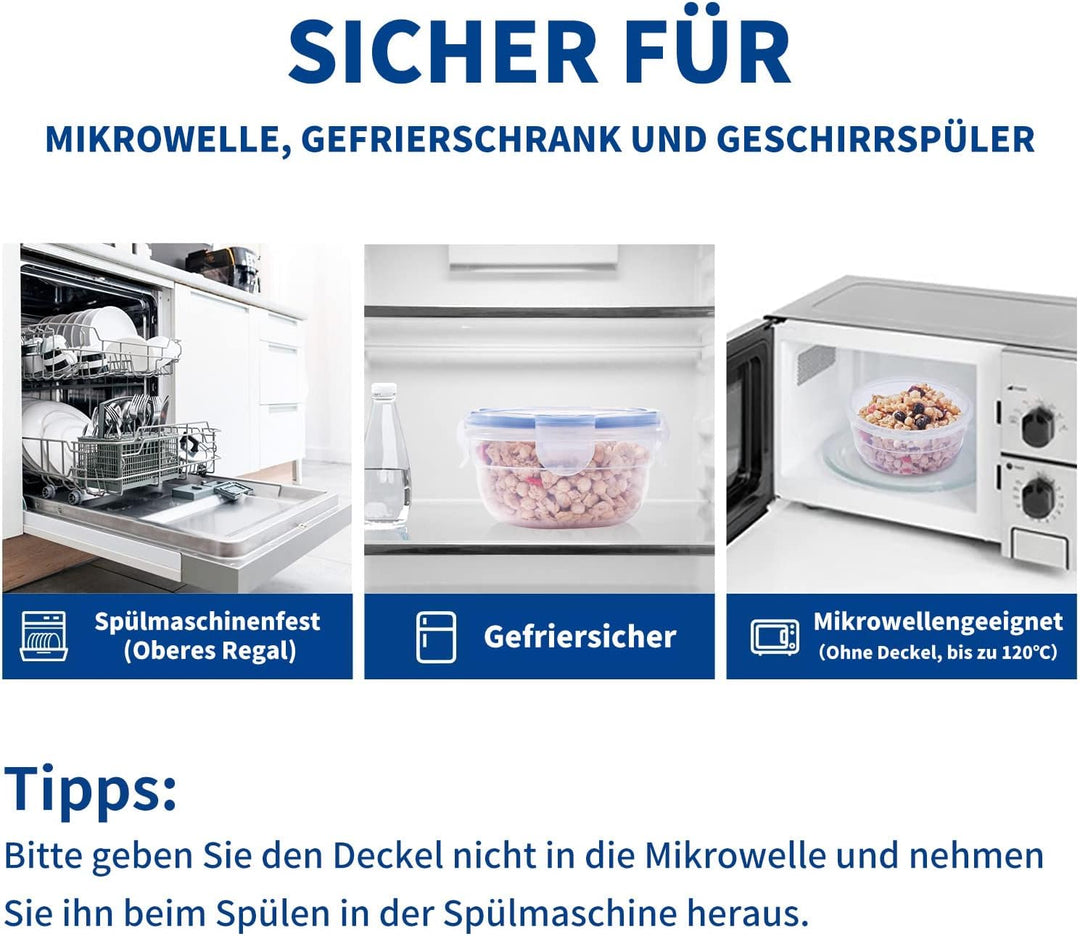 EASYLOCK Frischhaltedosen mit Deckel Rund 6er-Set 0,3L 0,6L BPA-frei Kunststoff Gefrierdosen Klein,