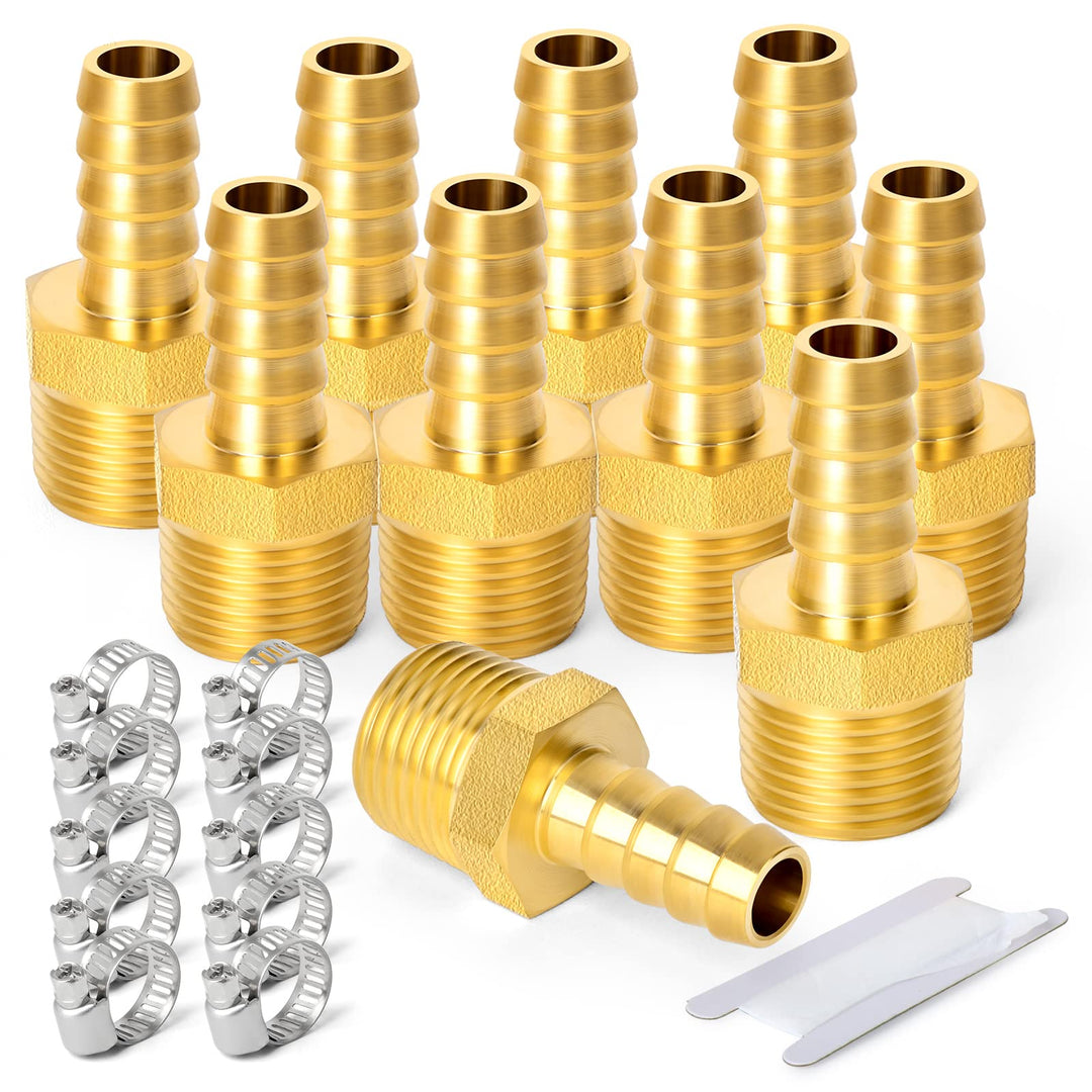 ERGAOBOY 10 Stk 8mm OD Barb auf 1/2" BSP Stecker, Messing Schlauchtülle Kompressionsfittings 1/2" M