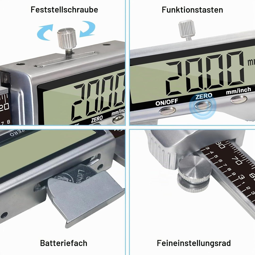 KETOTEK Messschieber Digitale, 150mm Schieblehre Digital Edelstahl mit Grossem LCD Display, Messlehr