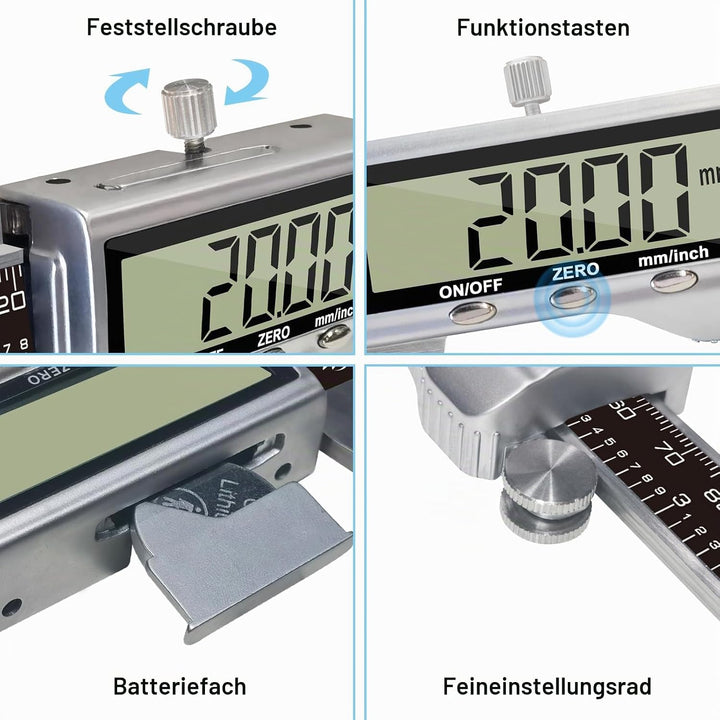 KETOTEK Messschieber Digitale, 150mm Schieblehre Digital Edelstahl mit Grossem LCD Display, Messlehr