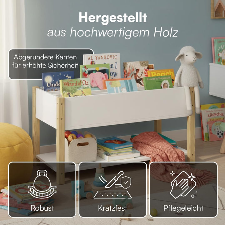Bellabino Teme Bücherregal Kinderzimmer – Kinderbücherregal mit 4 Fächern – Montessori Bücherregal m
