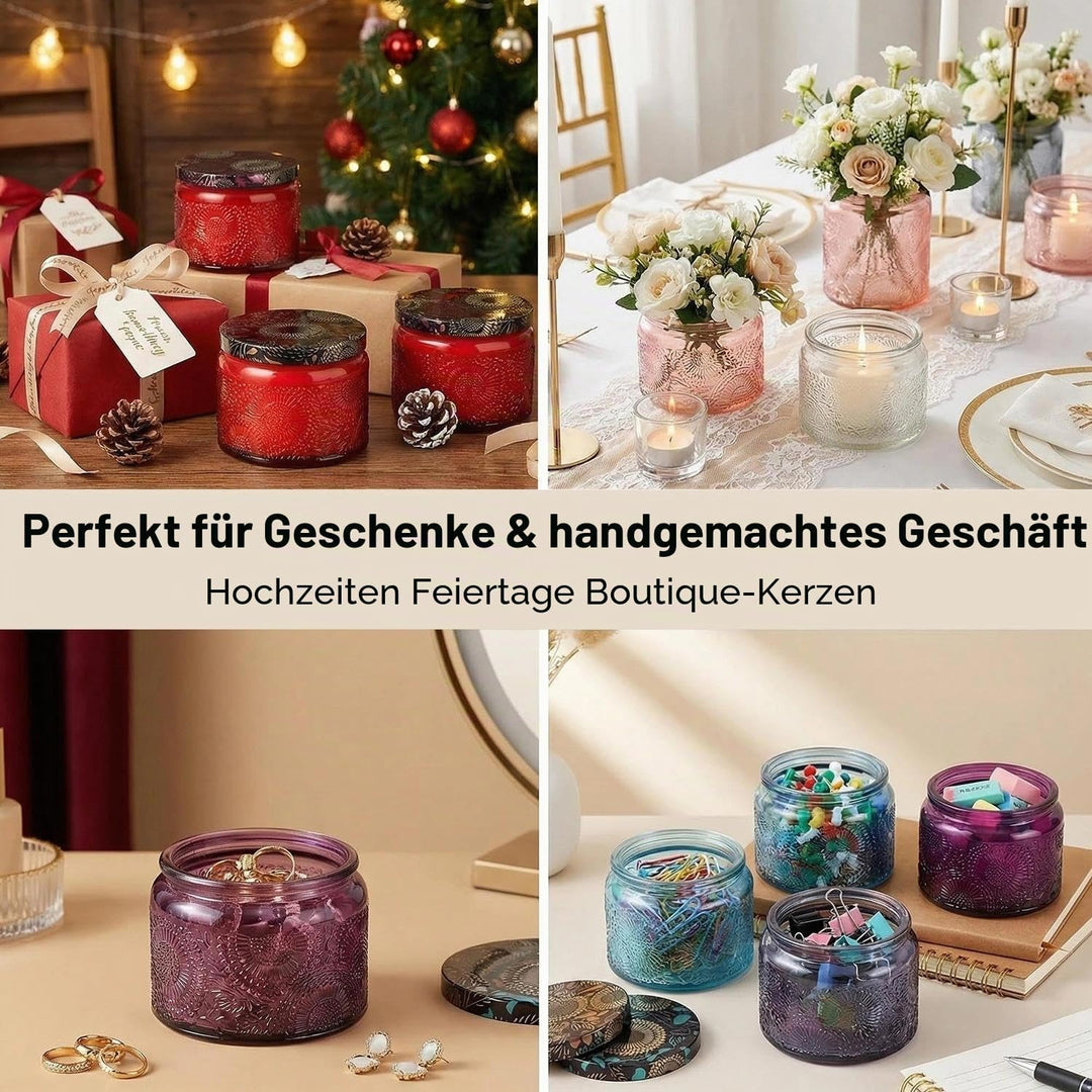 LumaCraft Candle Luxus Relief Kerzengläser zum Kerzen giessen- 12er Pack Leere Glasgefässe mit Luftd