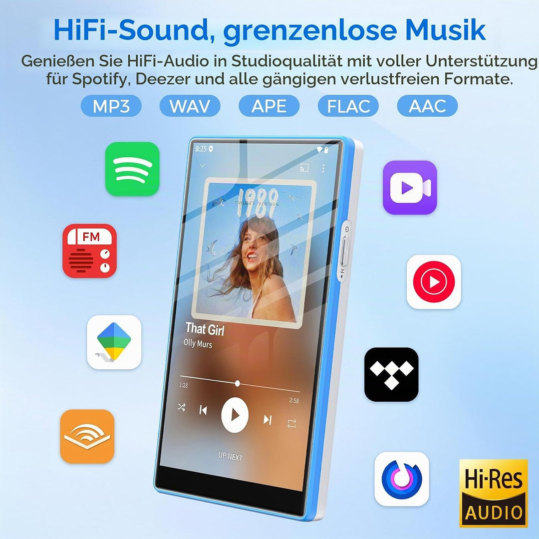 MP3 Player Spotify mit Bluetooth &amp; WLAN, 5 Zoll Touchscreen MP4 Player | Android 13 Musik Player mit