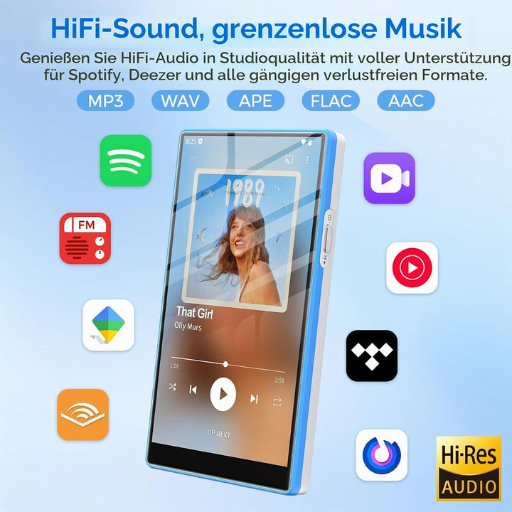 MP3 Player Spotify mit Bluetooth &amp; WLAN, 5 Zoll Touchscreen MP4 Player | Android 13 Musik Player mit