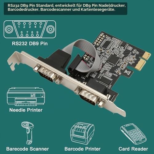 2 Port PCI Express RS232 DB9 Serielle Portkarte für Windows XP, Vista, 7, 8.x, 10, 11 32/64bit für L