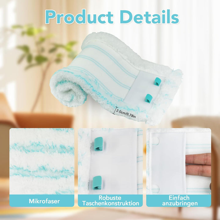 4 Stück Bodenwischer Ersatzbezug für Leifheit Profi XL Micro Duo/Profi XL Cotton Plus Wischbezug, fü