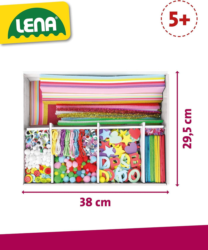 Lena 42663 Premium XXL Bastelkoffer mit 1300 Teile, Material zum Basteln, mit Moosgummi, Buntpapier,
