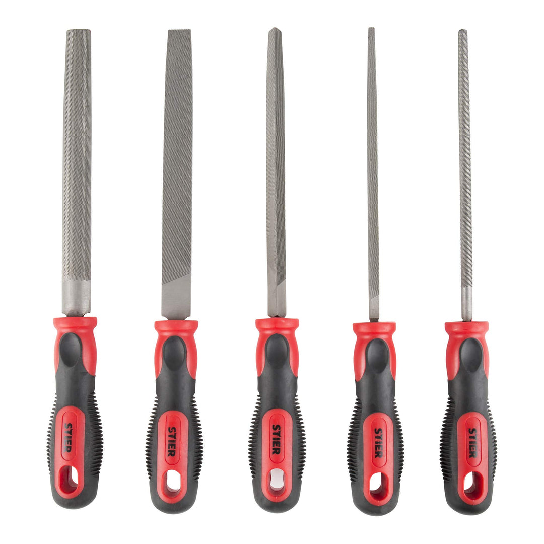 STIER Werkstattfeilen-Satz, Blattlänge 250mm, H2, 5-teilig, nach DIN 7261, 2-Komponenten-Griff, hohe