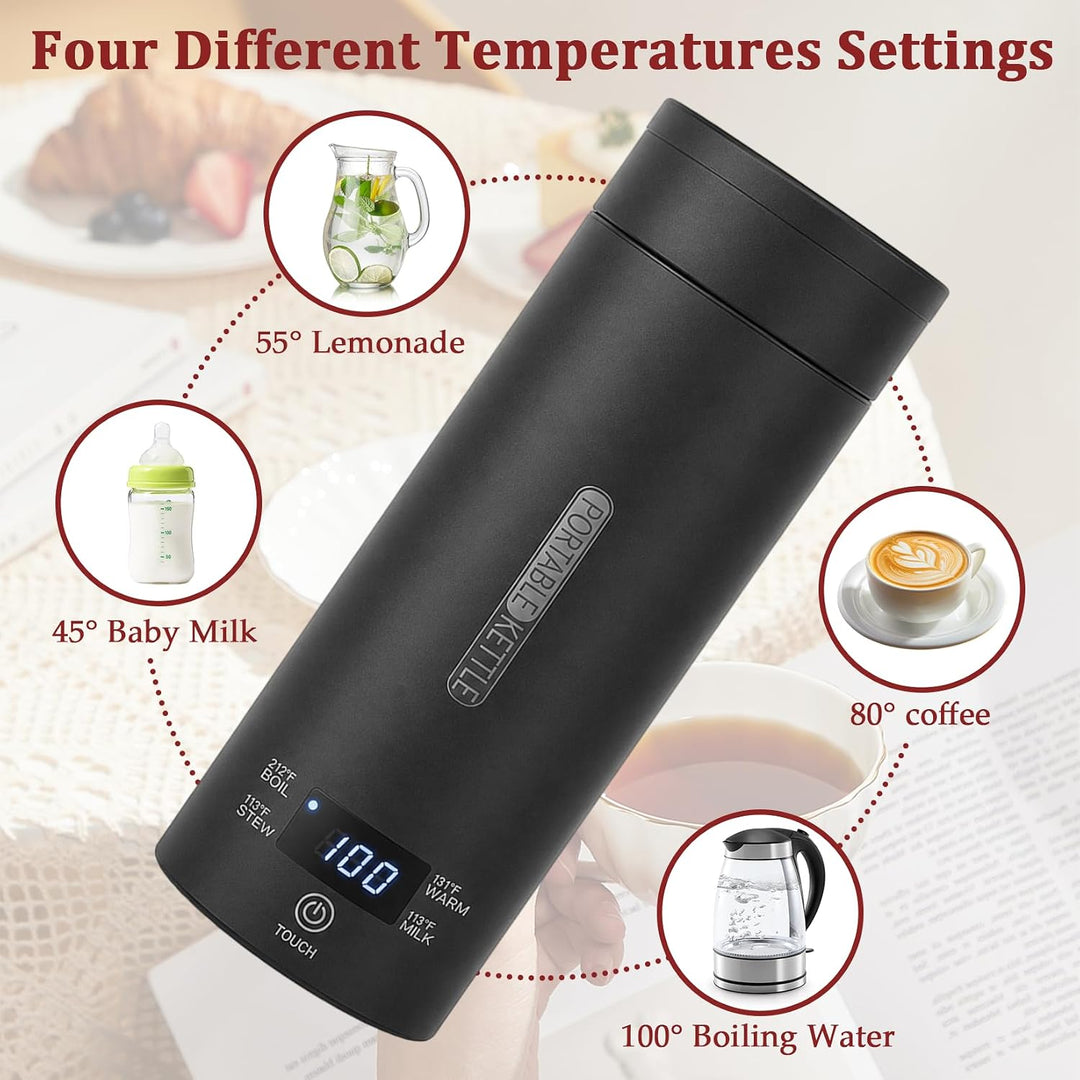 Herbst Reisewasserkocher Klein 500ML, Tragbarer Reise Wasserkocher mit Temperatureinstellung, Portab