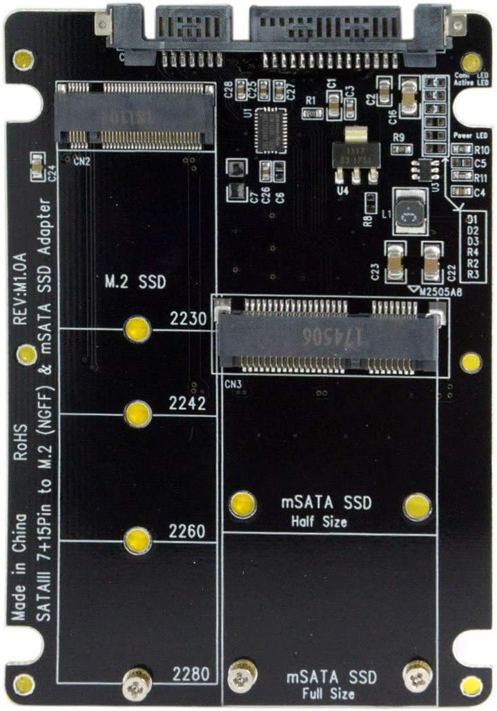Cablecc 2-in-1-Kombo M.2 NGFF B-Schlüssel & mSATA SSD zu SATA 3.0 Adapter-Konverter, Gehäuse. ohne S