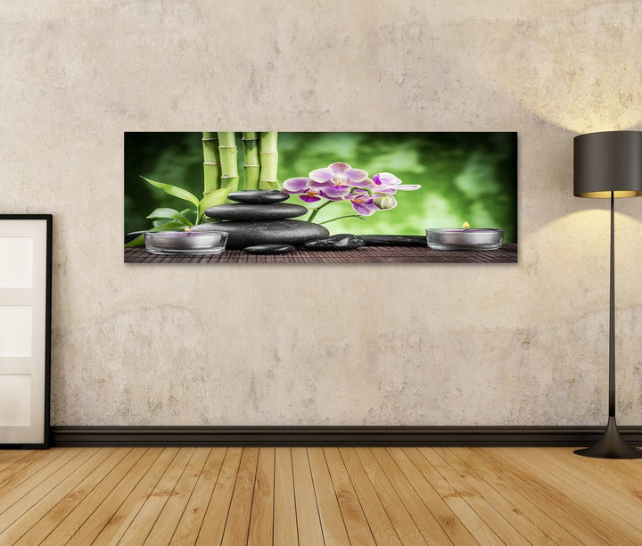 islandburner Bild auf Leinwand Spa Konzept Zen Basaltsteinen Orchidee Und Kerzen Bilder Wandbilder P