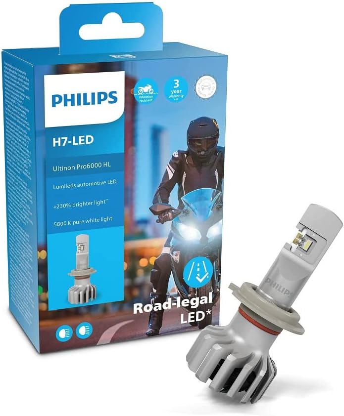 Philips Ultinon Pro6000 H7-LED Motorrad Scheinwerferlampe mit Strassenzulassung, +230% helleres Lich