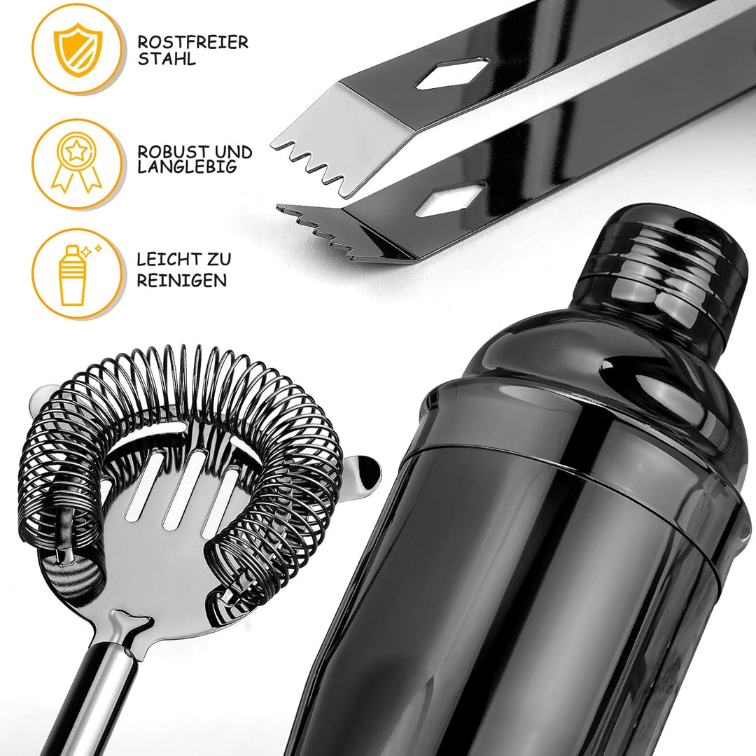 Cocktail Shaker Set Barkeeper Set mit Ständer, Edelstahl Drink Mixer Set mit allem wichtigen Zubehör