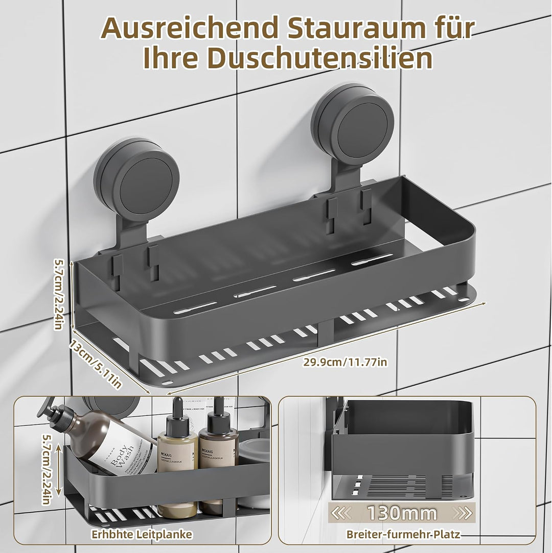 HNVNER Duschablage Ohne Bohren, Duschregal Saugnapf, 10 kg Tragfähigkeit, Abnehmbar, Mit Grosser Kap