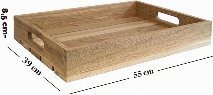 Eichentablett aus Massivholz – Serviertablett aus Eiche mit hohem Rand Holztablett für Frühstück, Kü