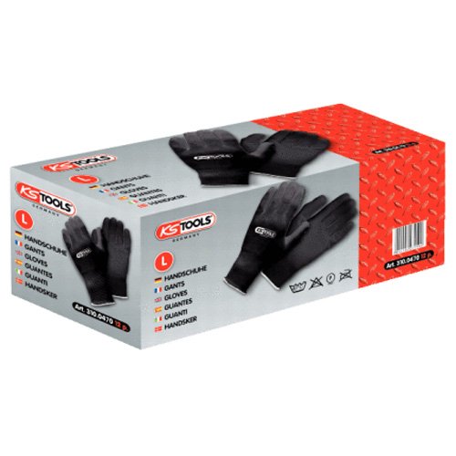 KS Tools 310.0475 Mikro-Feinstrickhandschuhe, schwarz, XL, 12 Paar, XL