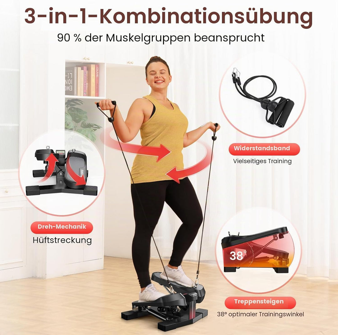 FLYBIRD Treppenstepper für Übungen, Pro Twist Stepper Maschine mit Widerstandsband, 158,8 kg Gewicht