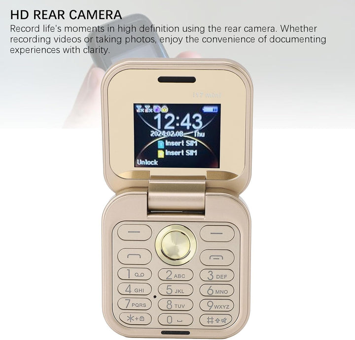 Tosuny 2G Klapphandy, Faltbares Mi NI Handy mit Dual Nano SIM, 1,77 Zoll Display, HD Rückkamera, UKW