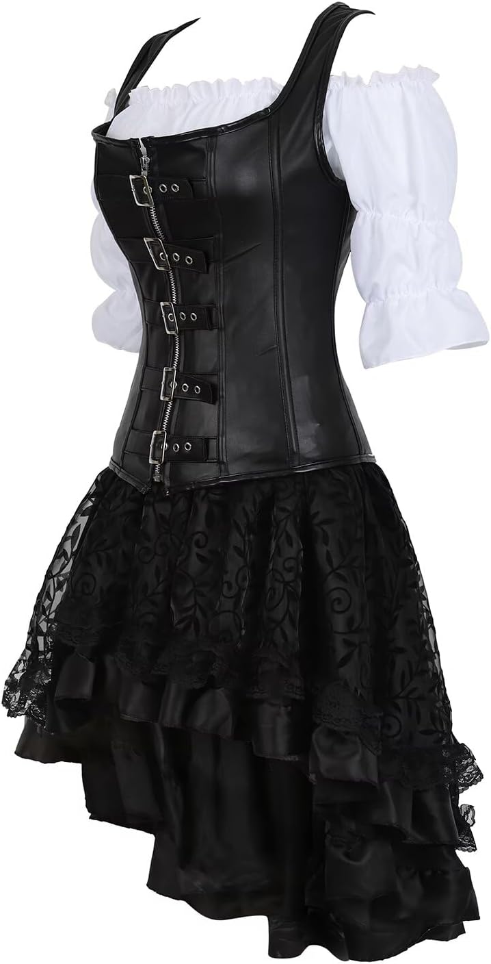 Jutrisujo Korsett Damen Kleid Steampunk Corsagenkleid Leder Corsage Kostüm Reissverschluss asymmetri