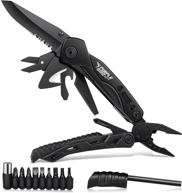 PURPLEBIRD Multitool Werkzeug 16 in 1 Survival Faltbares Gadgets mit Taschenmesser und 9 Bits Multif