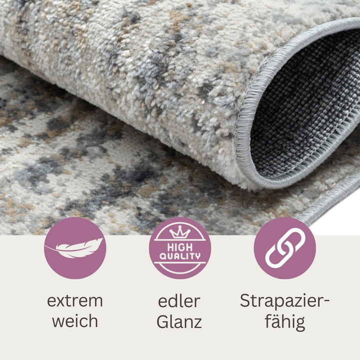 MY-RUG Teppich Aria rechteckig Creme 150 x 80 cm Läufer meliert für den Flur und Eingang, Schlafzimm