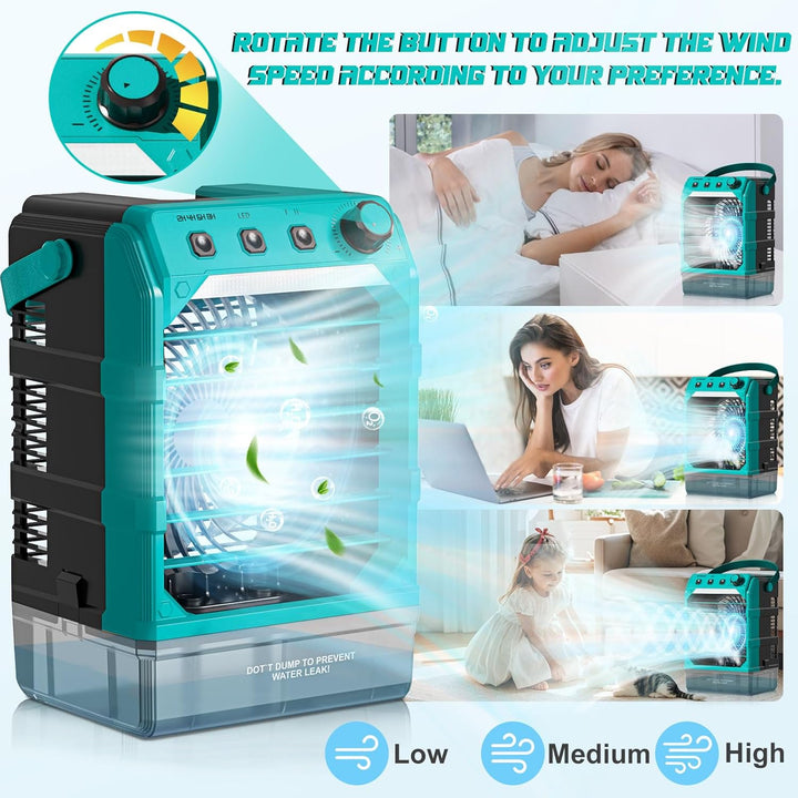 Ventilator mit Wasserkühlung Kompatibel für Makita 18V Akku und USB-betrieben，Luftkühler mobil mit W