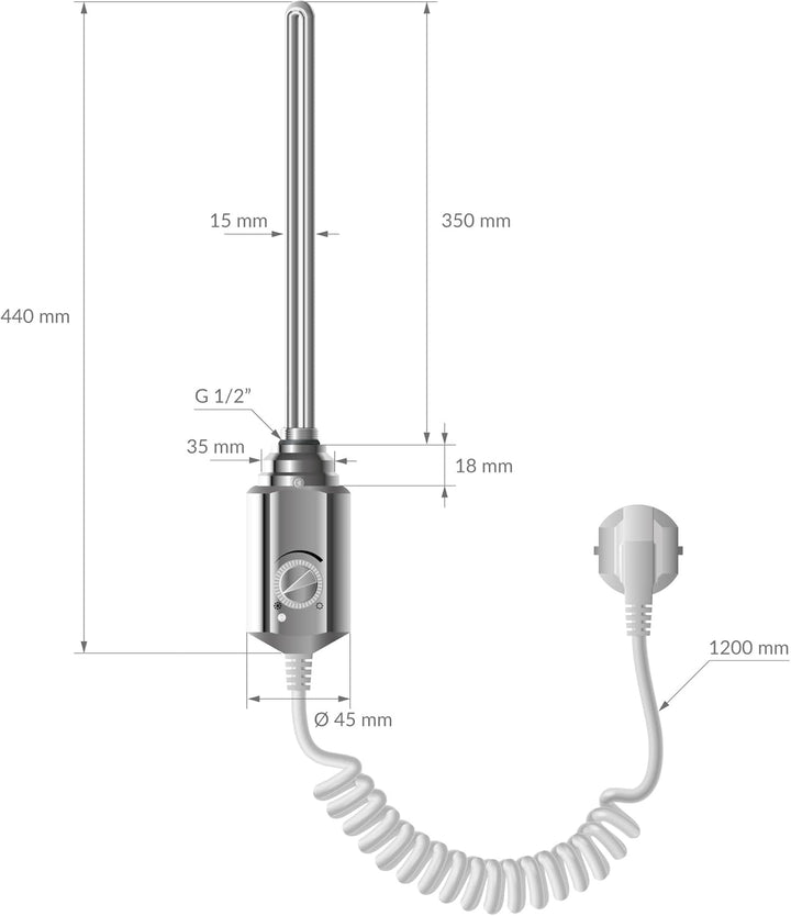 ECD Germany Badheizkörper Elektrisch 400x1200mm mit Heizstab 900W Grosse Leistung Chrom gebogen mit