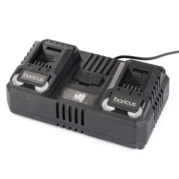 Baricus Doppelladegerät 18V – Ladegerät geeignet für alle 18V 2Ah & 4Ah Akkus - mit USB & USB-C - B-