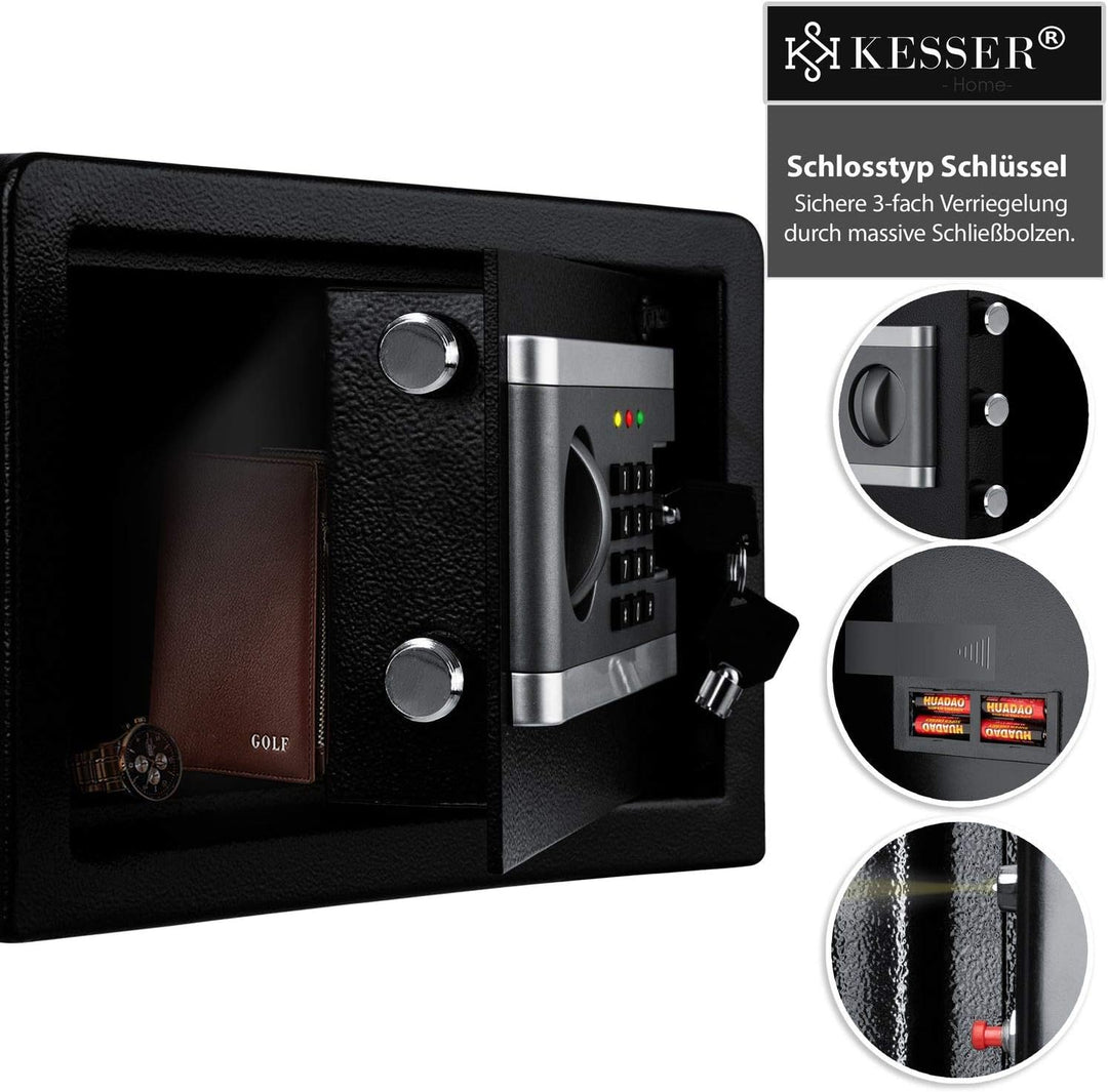 KESSER® Elektronischer Tresor | 31x20x20cm | Inkl. Batteriebox | Elektronischer Safe | 3x Doppelbolz