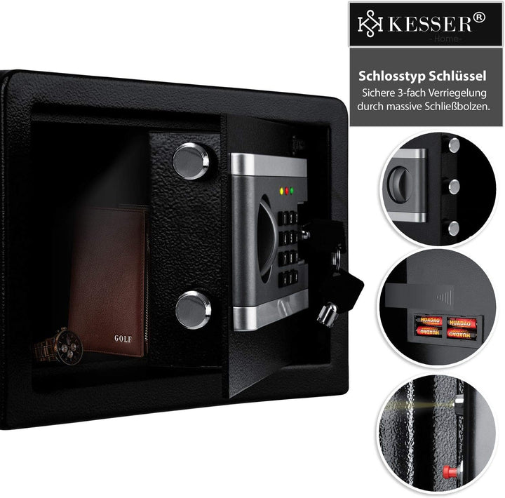 KESSER® Elektronischer Tresor | 31x20x20cm | Inkl. Batteriebox | Elektronischer Safe | 3x Doppelbolz