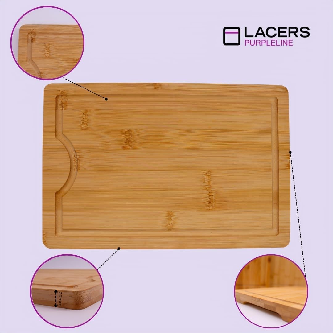 Lacers PurpleLine Bambus Holzschneidebrett Set - 3 Teilig | Schneidebrett &amp; Servierbrett aus Holz fü