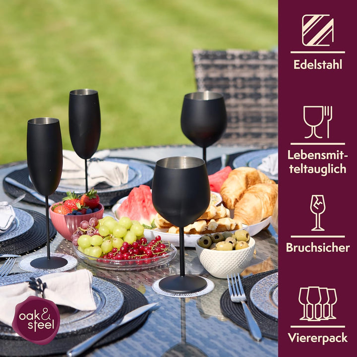 Oak & Steel - 4 Edelstahl Sektgläser Geschenkset (285ml), Champagner & Prosecco Gläser - Matte Schwa