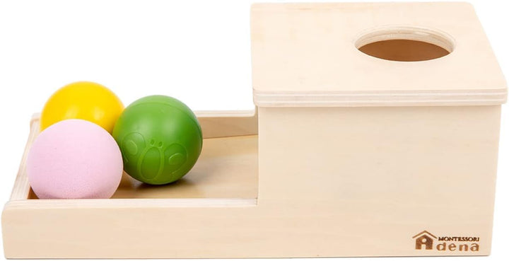 Adena Montessori Objektpermanenz Box mit Tablett, DREI Bällen, Montessori-Spielzeug für Babys ab 6–1