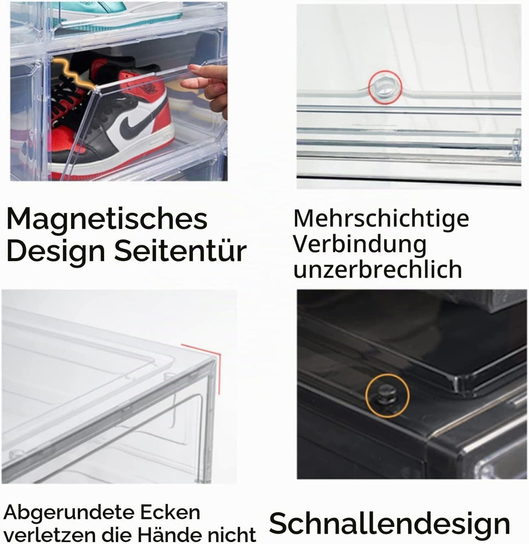 Schuhbox, Transparente Stapelbare Schuh Boxen, Faltbar Durchsichtige Schuhboxen Schuhschrank Aufbewa