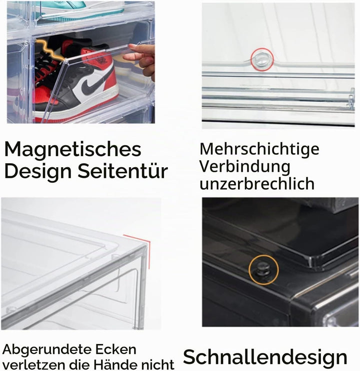 Schuhbox, Transparente Stapelbare Schuh Boxen, Faltbar Durchsichtige Schuhboxen Schuhschrank Aufbewa