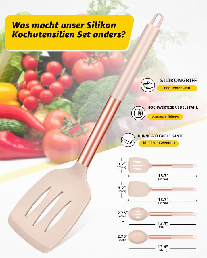 4 Stück Silikon-Kochutensilien-Set, antihaftbeschichtet, gross, solide Spatel, hitzebeständig, schwa