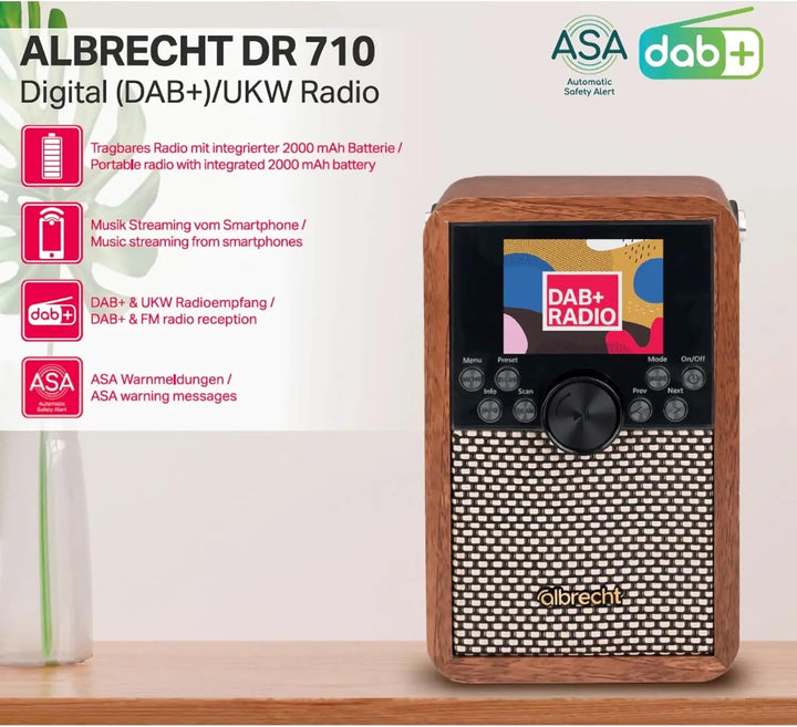 Albrecht DR 710 - tragbares DAB+ Digitalradio mit kristallklarem Klang & ASA-Warnmeldungen | BT 5.3