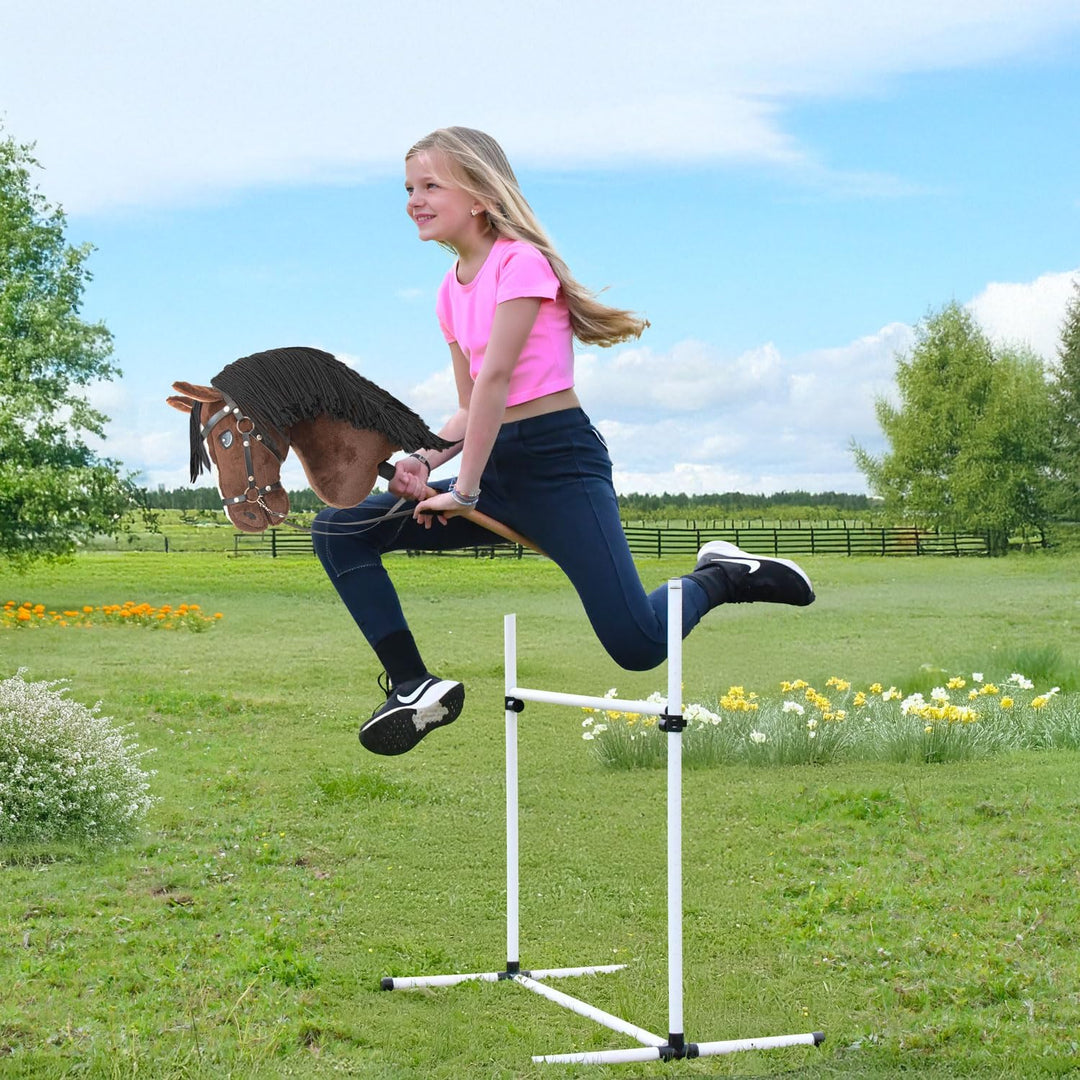 Hobby Horse Bai braun schwarze Haare, komplettes Stickpferd mit Netz, Gebiss, Zügel und Schwimmer, P