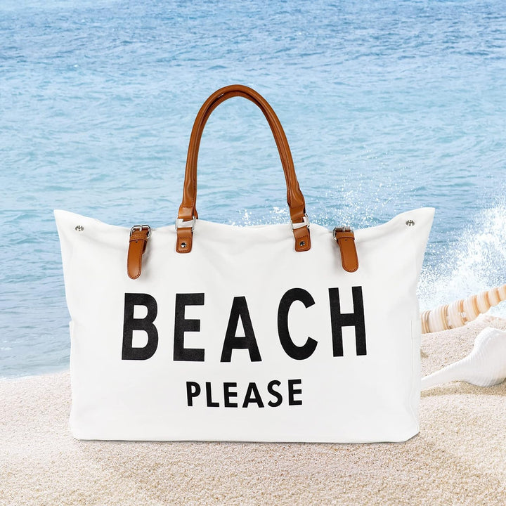 Lamyba Strandtasche für Damen, wasserdicht, sanddicht, Weiss/opulenter Garten, X-Large Weekend Vibes