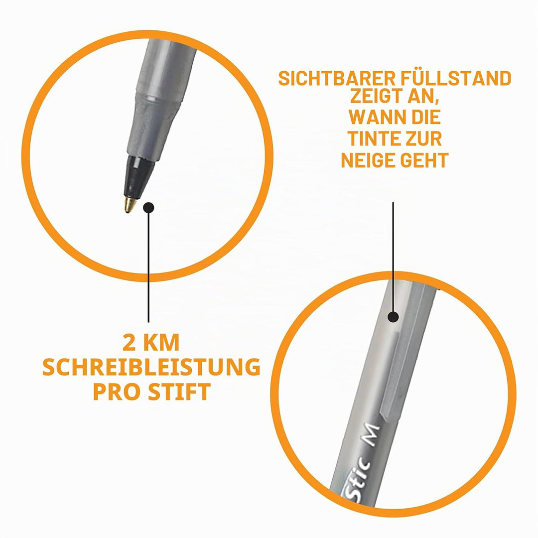 BIC Round Stic Xtra Life Kugelschreiber, mittlere Spitze, 1,0 mm, Schwarz, 12 Stück