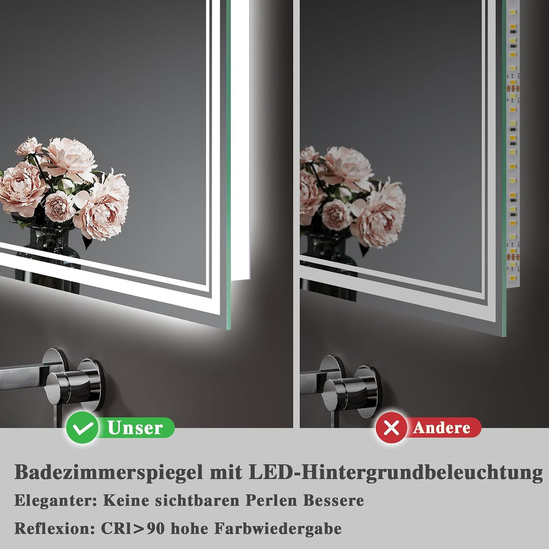 Badspiegel-mit-Beleuchtung 70x100cm - LED Badezimmerspiegel Badezimmer Spiegel mit Beleuchtung, Besc