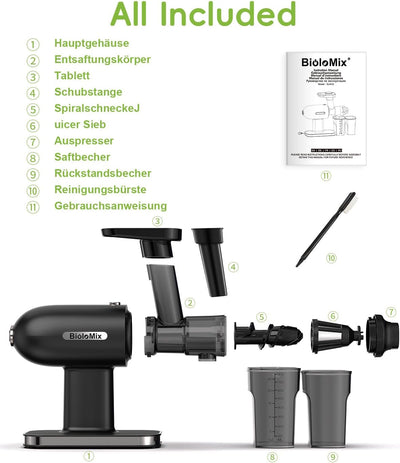 BioloMix, Langsam kauender Entsafter, Sellerie-Entsafter, Kaltpress-Entsafter, Obst- und Gemüse Ents