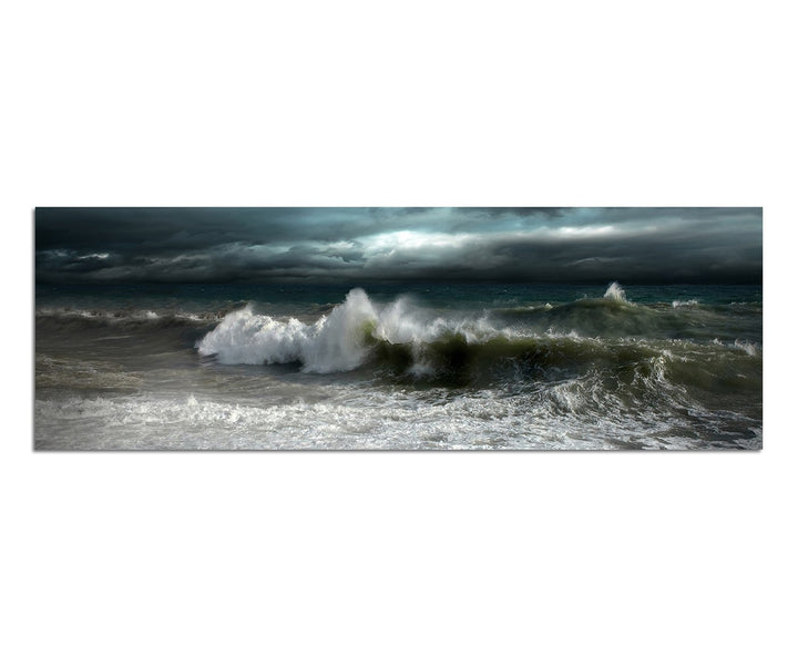 Paul Sinus Art Panoramabild auf Leinwand und Keilrahmen 150x50cm Meer Wellen Dunkelheit Sturm