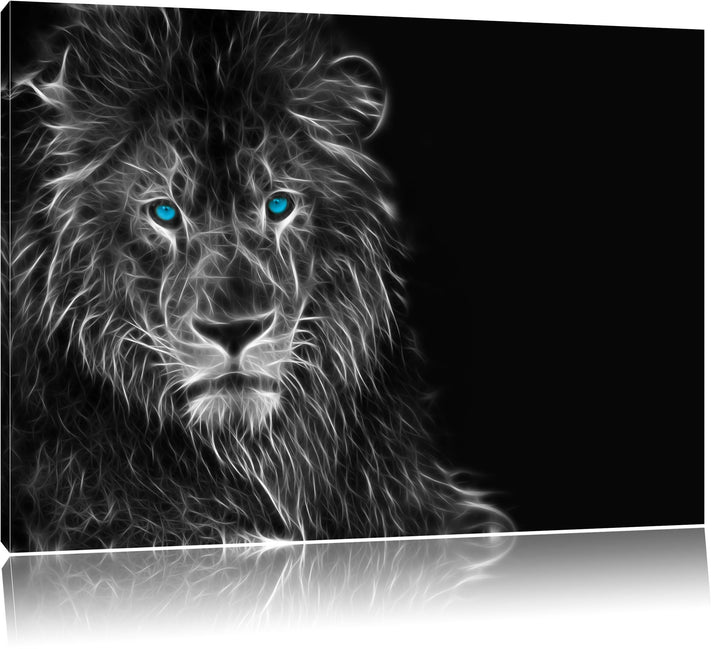 Dark Abstrakter Löwe schwarz/weiss Format: 100x70 auf Leinwand, XXL riesige Bilder fertig gerahmt mi